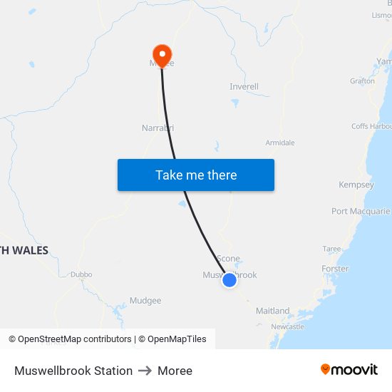 Muswellbrook Station to Moree map