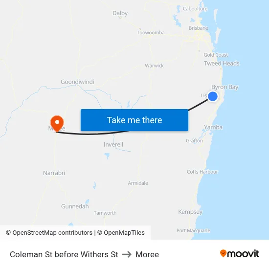 Coleman St before Withers St to Moree map