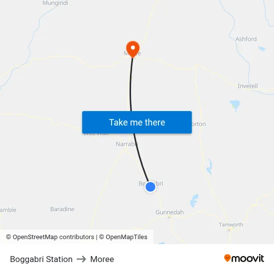 Boggabri Station to Moree map