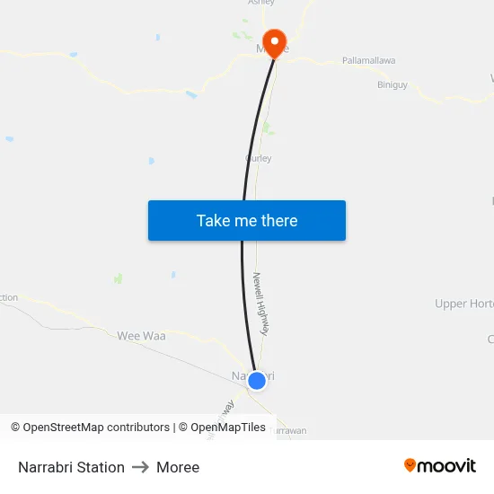 Narrabri Station to Moree map