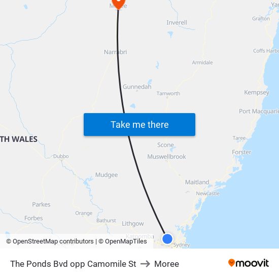 The Ponds Bvd opp Camomile St to Moree map