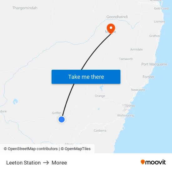 Leeton Station to Moree map
