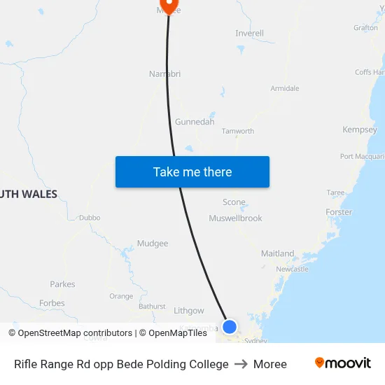 Rifle Range Rd opp Bede Polding College to Moree map