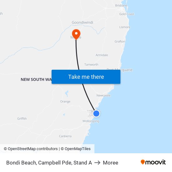 Bondi Beach, Campbell Pde, Stand A to Moree map
