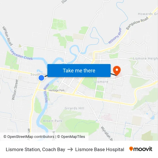 Lismore Station, Coach Bay to Lismore Base Hospital map