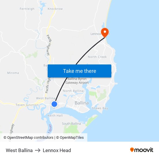 West Ballina to Lennox Head map