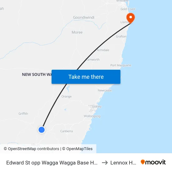 Edward St opp Wagga Wagga Base Hospital to Lennox Head map