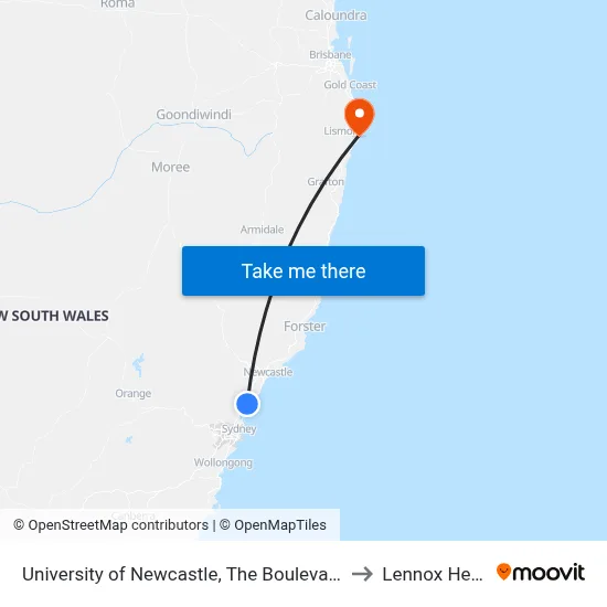 University of Newcastle, The Boulevarde to Lennox Head map
