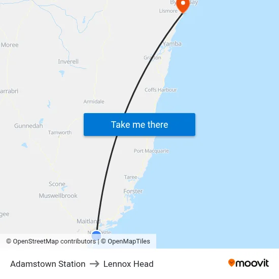 Adamstown Station to Lennox Head map