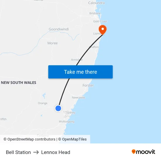 Bell Station to Lennox Head map