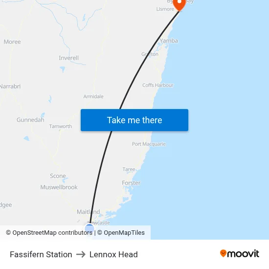 Fassifern Station to Lennox Head map