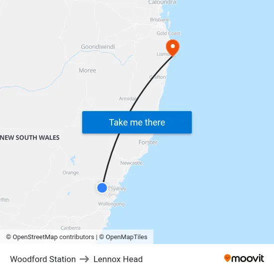 Woodford Station to Lennox Head map