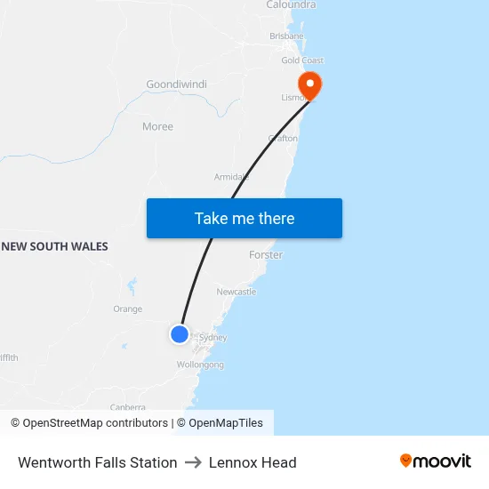 Wentworth Falls Station to Lennox Head map