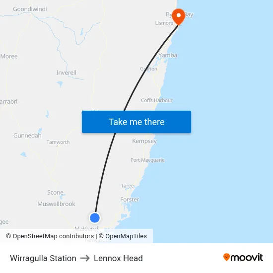 Wirragulla Station to Lennox Head map