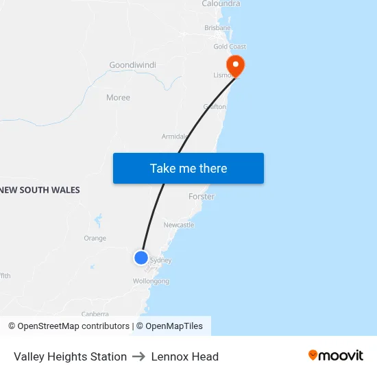 Valley Heights Station to Lennox Head map