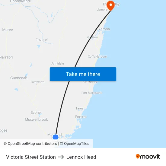 Victoria Street Station to Lennox Head map
