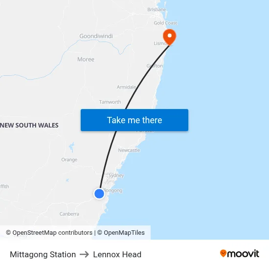 Mittagong Station to Lennox Head map