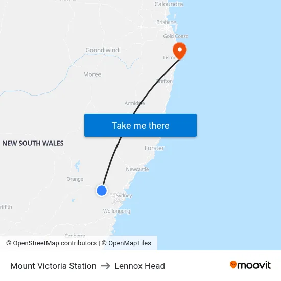 Mount Victoria Station to Lennox Head map