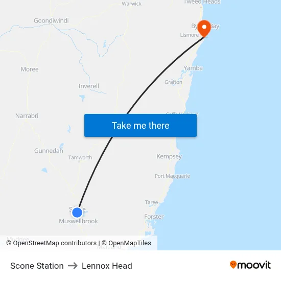 Scone Station to Lennox Head map