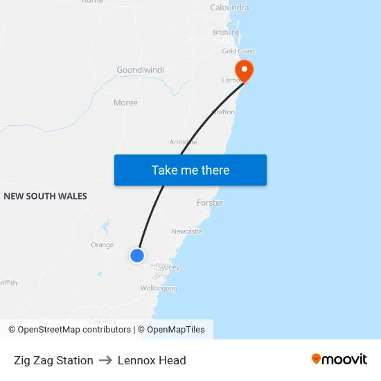 Zig Zag Station to Lennox Head map