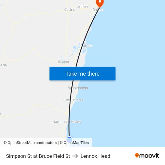 Simpson St at Bruce Field St to Lennox Head map