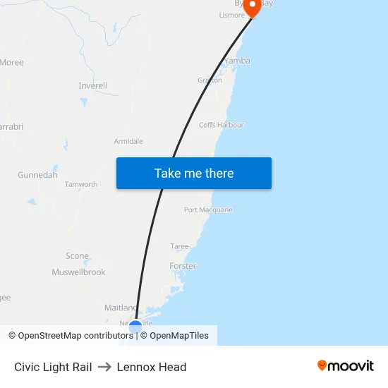 Civic Light Rail to Lennox Head map