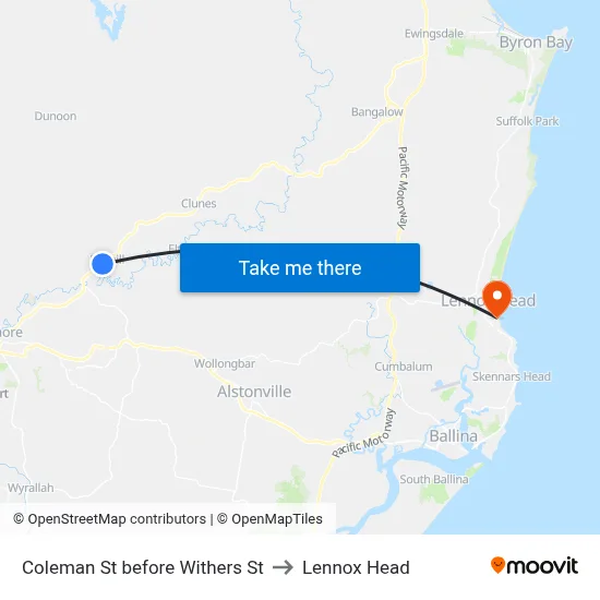 Coleman St before Withers St to Lennox Head map