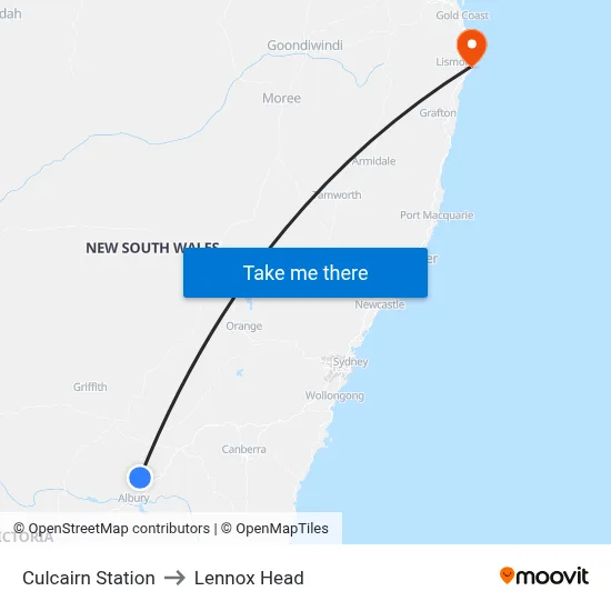 Culcairn Station to Lennox Head map