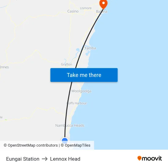 Eungai Station to Lennox Head map