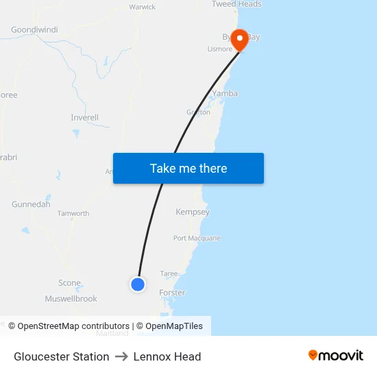 Gloucester Station to Lennox Head map
