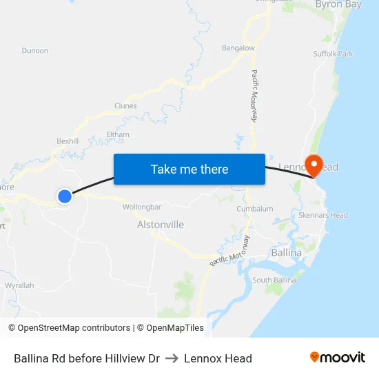 Ballina Rd before Hillview Dr to Lennox Head map
