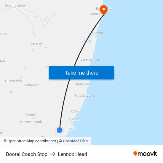Booral Coach Stop to Lennox Head map