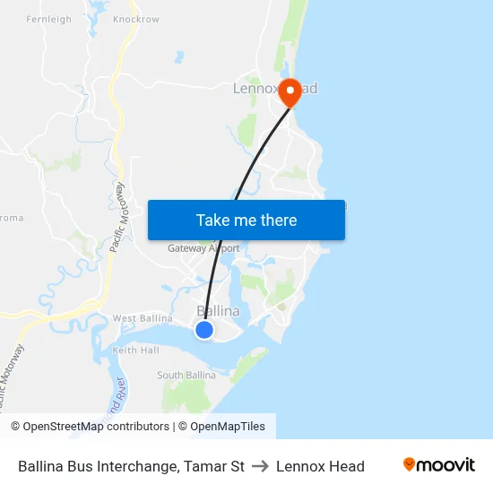 Ballina Bus Interchange, Tamar St to Lennox Head map
