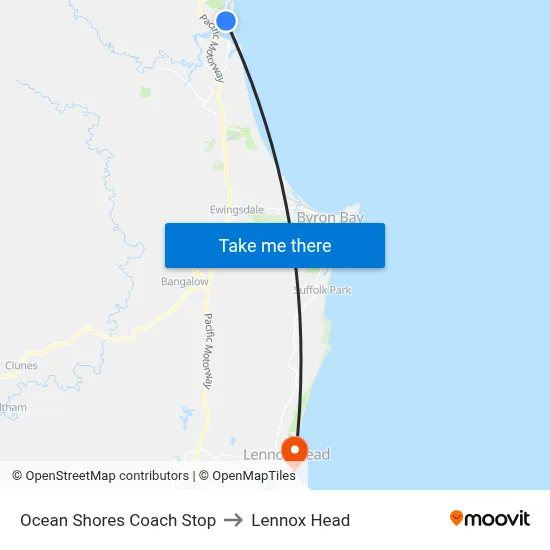 Ocean Shores Coach Stop to Lennox Head map