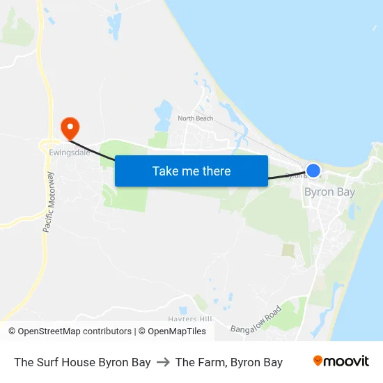 The Surf House Byron Bay to The Farm, Byron Bay map