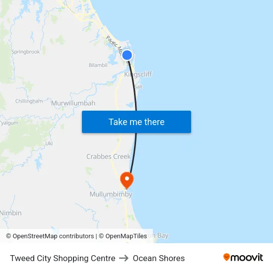 Tweed City Shopping Centre to Ocean Shores map