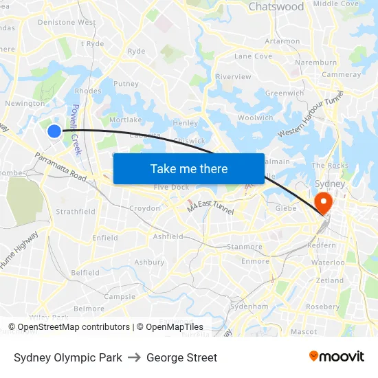 Sydney Olympic Park to George Street map