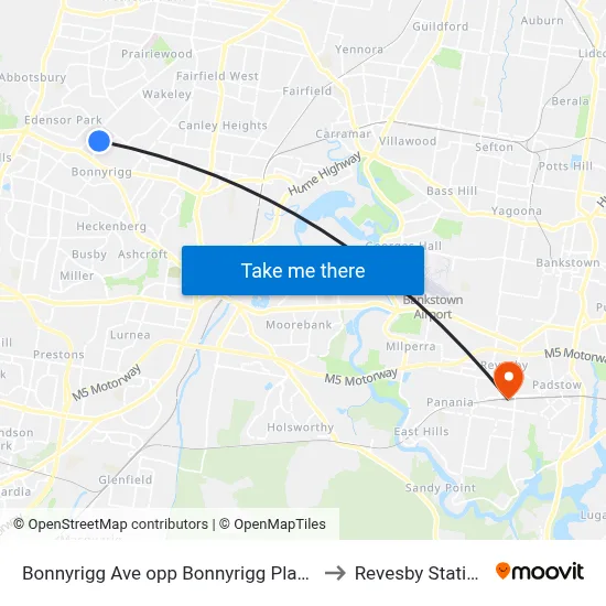 Bonnyrigg Ave opp Bonnyrigg Plaza to Revesby Station map