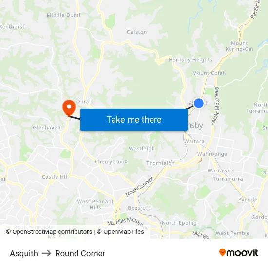 Asquith to Round Corner map