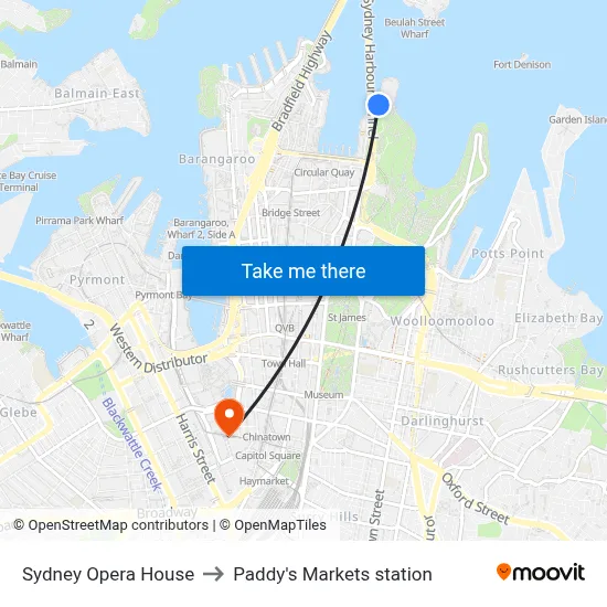 Sydney Opera House to Paddy's Markets station map