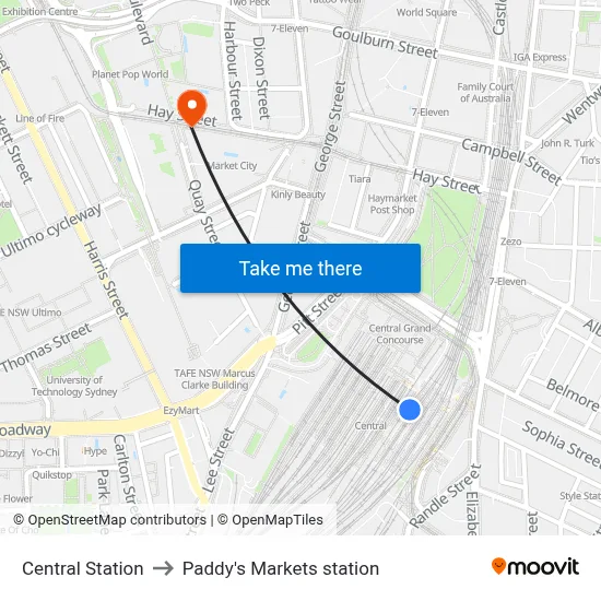 Central Station to Paddy's Markets station map