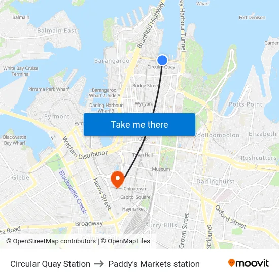 Circular Quay Station to Paddy's Markets station map