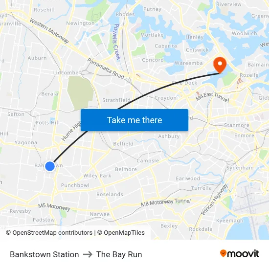Bankstown Station to The Bay Run map