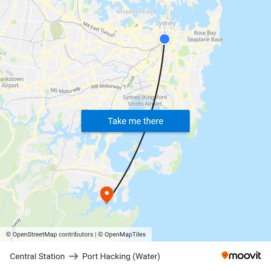 Central Station to Port Hacking (Water) map
