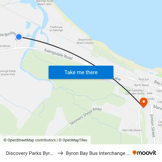 Discovery Parks Byron Bay to Byron Bay Bus Interchange Station map