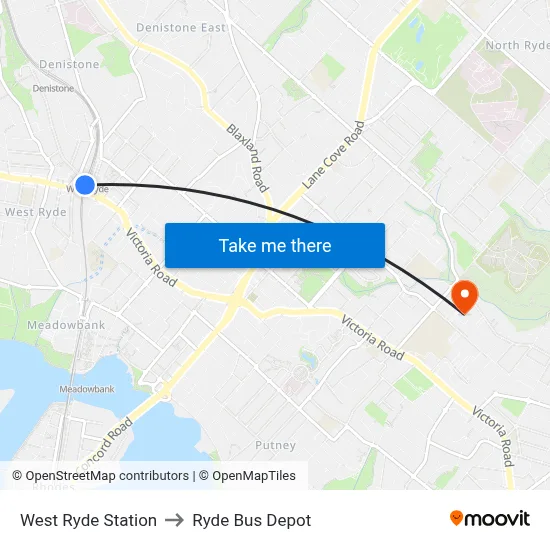 West Ryde Station to Ryde Bus Depot map