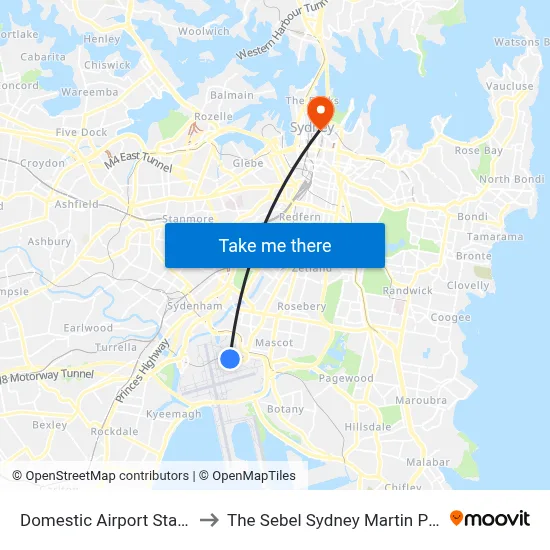 Domestic Airport Station to The Sebel Sydney Martin Place map