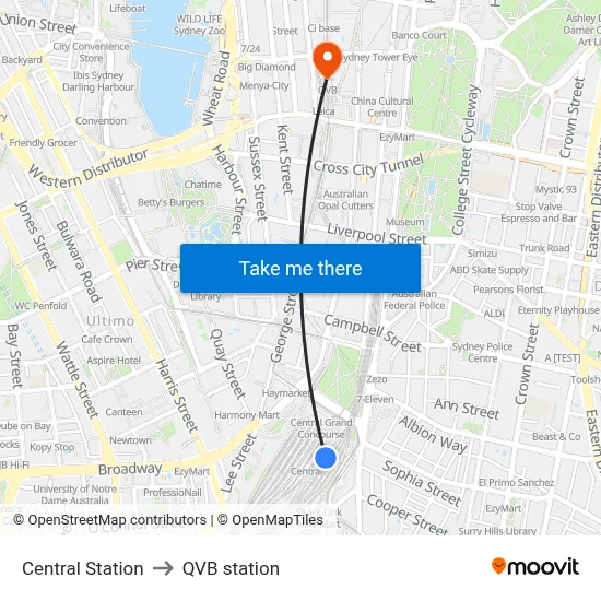 Central Station to QVB station map