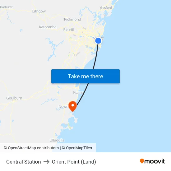 Central Station to Orient Point (Land) map