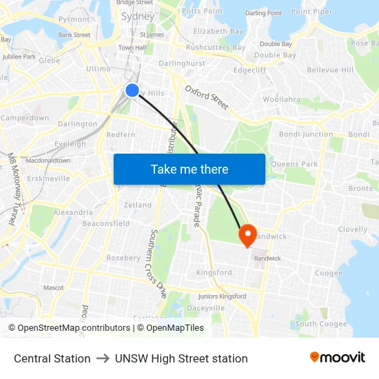 Central Station to UNSW High Street station map
